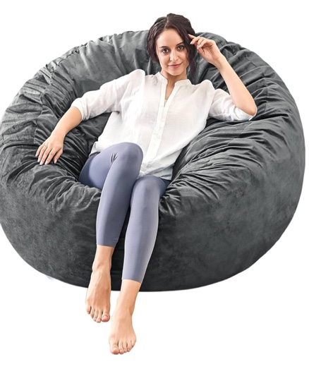 Bean Bag Chairs for Adults - 4' Memory Foam Furniture BeanBag Chair - Big Sofa with Soft Micro Fiber Cover - Round Fluffy Couch for Living Room Bedroom College Dorm - 4 ft, Grey