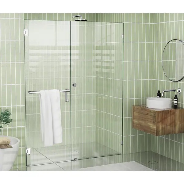 Glass Warehouse 78in x 57.5in Frameless Towel Bar Shower Door - Wall Hinge - Polished Chrome