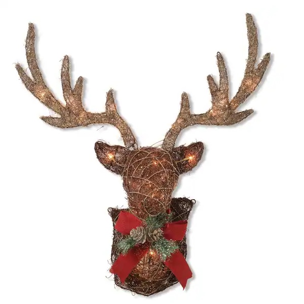 Traditional Christmas Holiday Vine Stag Wall Decor with Lights 