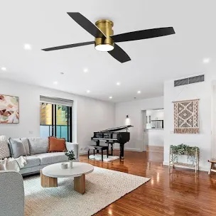 WINGBO 44/52 Inch Flush Mount DC Ceiling Fan with Lights and Remote, 4 Reversible Blades - 52 inch - Black/Gold/White