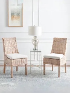 SAFAVIEH Home Collection Suncoast Rattan Cushion (Fully Assembled) Arm Chair, Natural White Wash/White