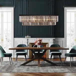 47 in. Smoked Gray and Black Modern Contemporary Crystal Chandelier 2-Tier Linear Kitchen Island Pendant Light for Dining Room - 40 INCHES