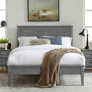 Grain Wood Furniture Greenport Louvered Platform Bed Brushed Grey Queen
