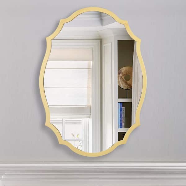  IHOMEadore 19.6 in. W x 27.5 in. H Round Framed Wall Mounted Bathroom Vanity Mirror in Gold