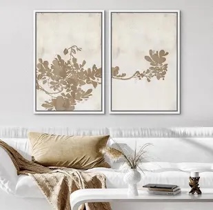 abstract botanical abstract minimalist duotone tree leaf modern wall art neutral room decor on canvas 2 pieces print