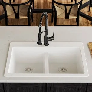 Karran Quartz 33'' X 22'' 50/50 Double Bowl Composite Drop-in Kitchen Sink