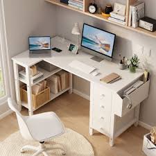  Cheshire Built-in Outle-Shaped Computer Desk with Drawers