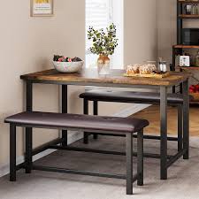 3 Pcs Dining Table Set, With 2 Upholstered Chairs And Bench