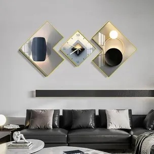 3Pcs Modern Geometric Wall Clock Decor Set Canvas Painting Wall Clock
