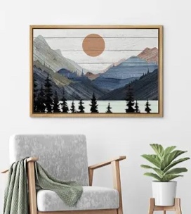 Western Wood Effect Landscape Blue Mountain Pine Forest Nature Abstract Farmhouse Wall Decor Bedroom On Canvas Print