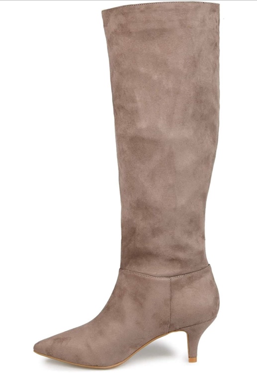 Women's Pointed Toe High Heel Fashion Knee High Boots Stretchy Wide Calf Mid Heel Long Boot