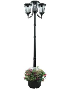 Outdoor Solar Lamp Post, Triple Head LED Lanterns, Planter Base, Black Sun-Powered Light, SB14M0053