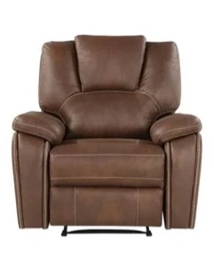 CANMOV Leather Recliner Chair, Classic and Traditional Manual Recliner Chair with Overstuffed Arms and Back, Manual Single Sofa with Concealed Cup Holders, Brown