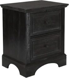 inspired by bassett osp home furnishings farmhouse basics 2-drawer nightstand with tray, rustic black finish