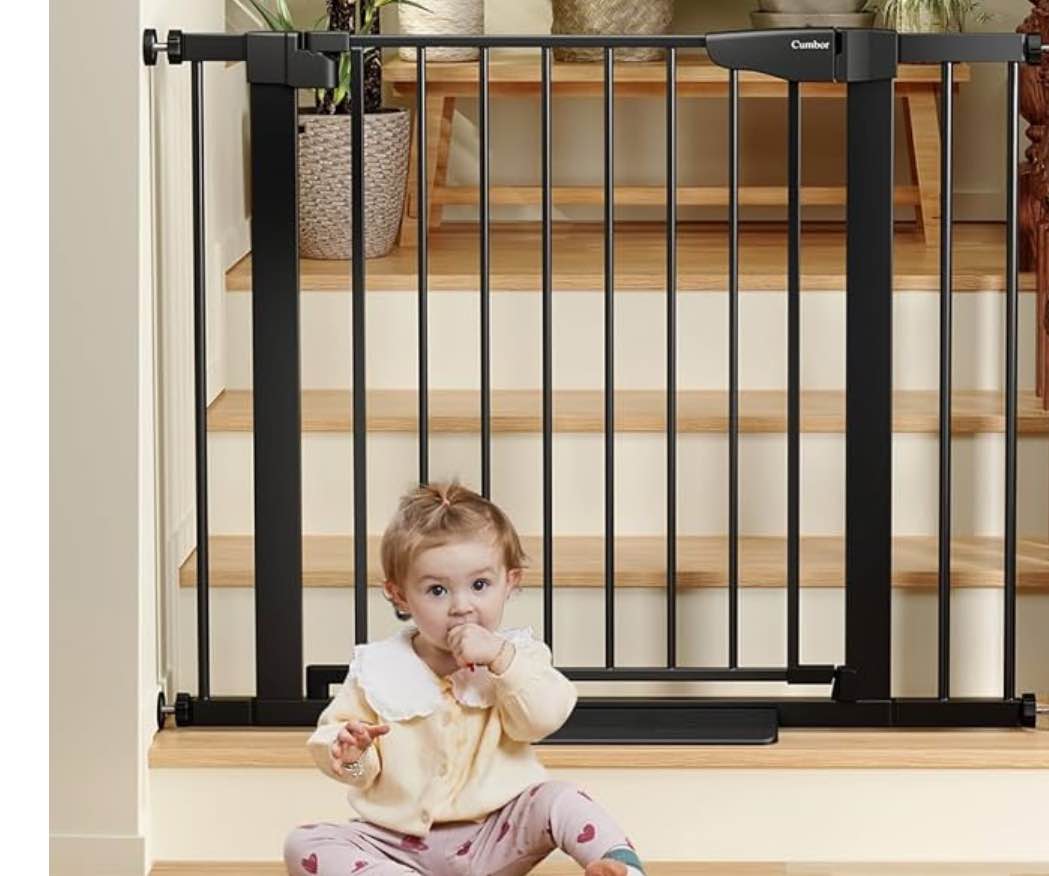 Cumbor 29.7-40.6" Baby Gate for Stairs, Mom's Choice Awards Winner-Dog Gate for Doorways, Pressure Mounted Self Closing Pet Gates for Dogs Indoor, Durable Safety Child Gate with Easy Walk Thru Door