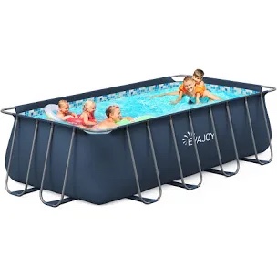 EVAJOY 14ft x 7ft x 48in Metal Frame Swimming Pool Set for Families, Rectangular Above Ground Pool Set with Cartridge Filter Pump, Filter Cartridge, Pool Ladder, Ground Cloth, Pool Cover for Backyard