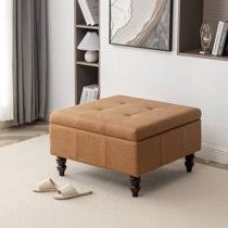 Cairee Faux Leather Storage Ottoman beige 