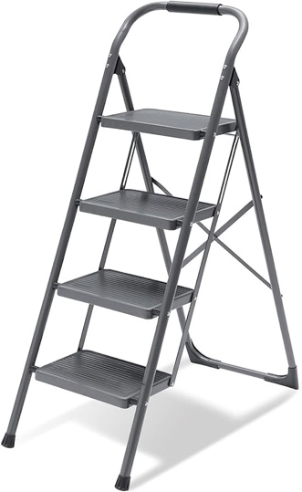 TICONN 4 Step Ladder, Heavy Duty Foldable Step Stool, Portable Steel Folding Stool for Household Garage Storage (Black) 2-Step Black