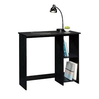 Mainstays Small Space Writing Desk with 2 Shelves  True Black Oak Finish