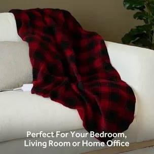 Sunbeam Red Plaid Oversized Throw Red Plaid Microplush  4 Heat Settings  4-Hour Auto Shut-Off  Electric Heated Blanket  60  x 80