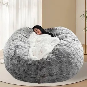 6FT Giant Faux Fur Bean Bag Cover for Adults, Round Fluffy Bean Bag Bed (No Filler), Machine Washable Big Size