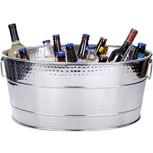 BREKX Aspen Heavy-Duty Oval Stainless Steel Beverage Tub for Parties - Metal Large Ice Bucket for Drinks, 25-Quart (30-Bottle) Large Cooler Drink Tub