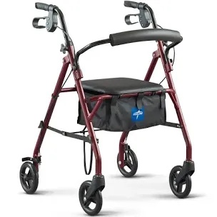 Healthcare Direct Steel Rollator Walker with 350 lb. Weight Capacity, Burgundy