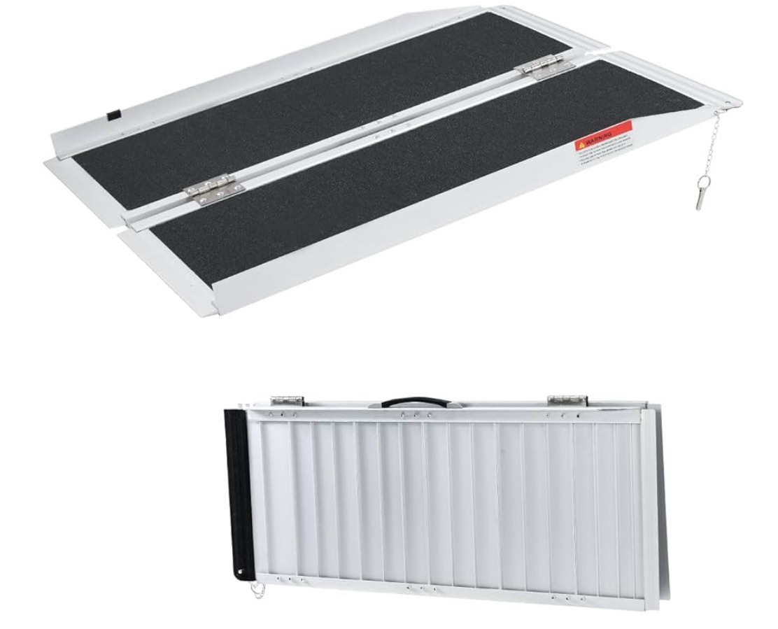 Portable Wheelchair Ramp 4FT, 80 Mesh Non-Slip Gravel, Aluminum Collapsible Wheelchair Ramp, Threshold Ramp,Step Ramp, Easy for The Elderly and Disabled to Pass Through Safely