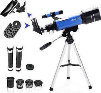 70mm Telescope for Kids & Astronomy Beginners, Refractor Telescope with Tripod & Finder Scope, Portable Telescope with 4 Magnification eyepieces & Phone Adapter Blue