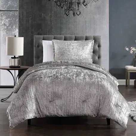 Hallmart Taos 7 pc Velvet Comforter King Silver