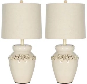 (Set of 2) 24" Marquesa Vase Lamp Cream (Includes CFL Light Bulb) - Safavieh