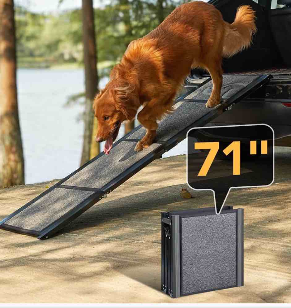 Dog Ramp for Car 71'' X-Long & 17.2" Wide Folding Pet Ramp Dog Ramps for Large Dogs with Non-Slip Rug Surface Portable Dog Car Ramp for SUV Car & Truck, Outdoor Dog Ramp Up to 250 LBS