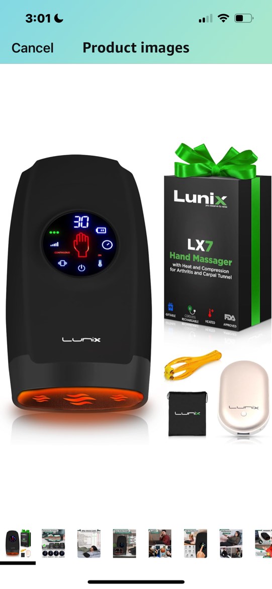Lunix LX7 Touchscreen Electric Hand Massager with Compression, Pressure Point Therapy for Arthritis, Pain Relief and Carpal Tunnel, Shiatsu Massage Machine with Heat, with Hand Warmer, Black