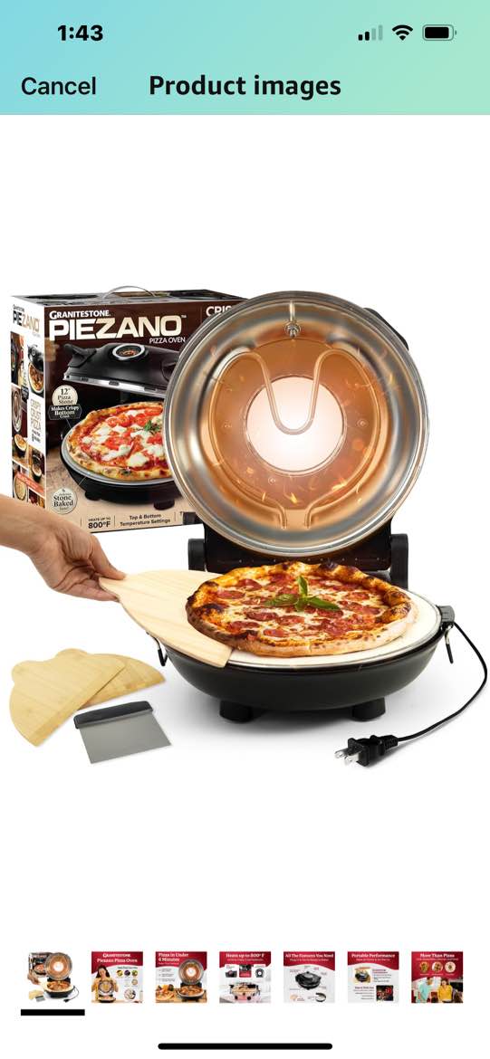 PIEZANO Crispy Crust Pizza Oven by Granitestone – Electric Pizza Oven Indoor, 12 Inch Indoor Pizza Oven Countertop, Pizza Maker Heats up to 800?F for Stone Baked Pizza at Home As Seen on TV Products