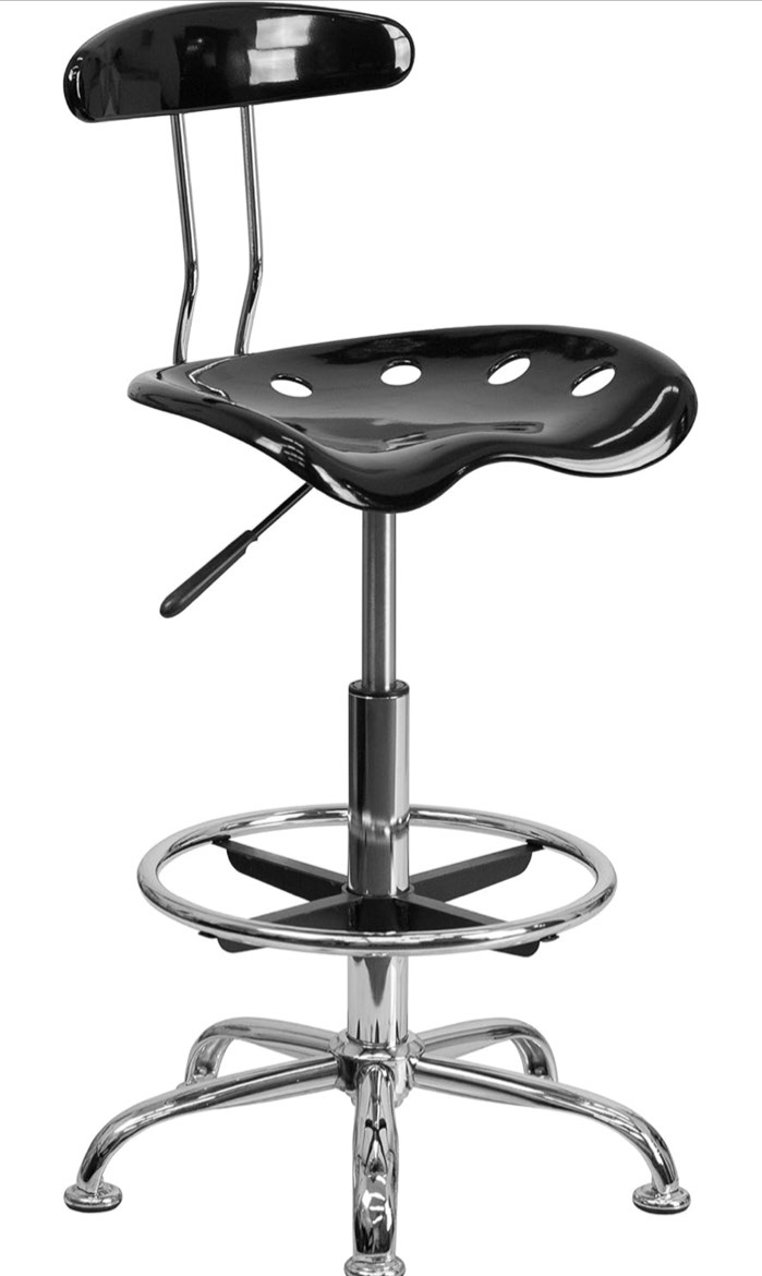 Flash Furniture Bradley Vibrant Black and Chrome Drafting Stool with Tractor Seat