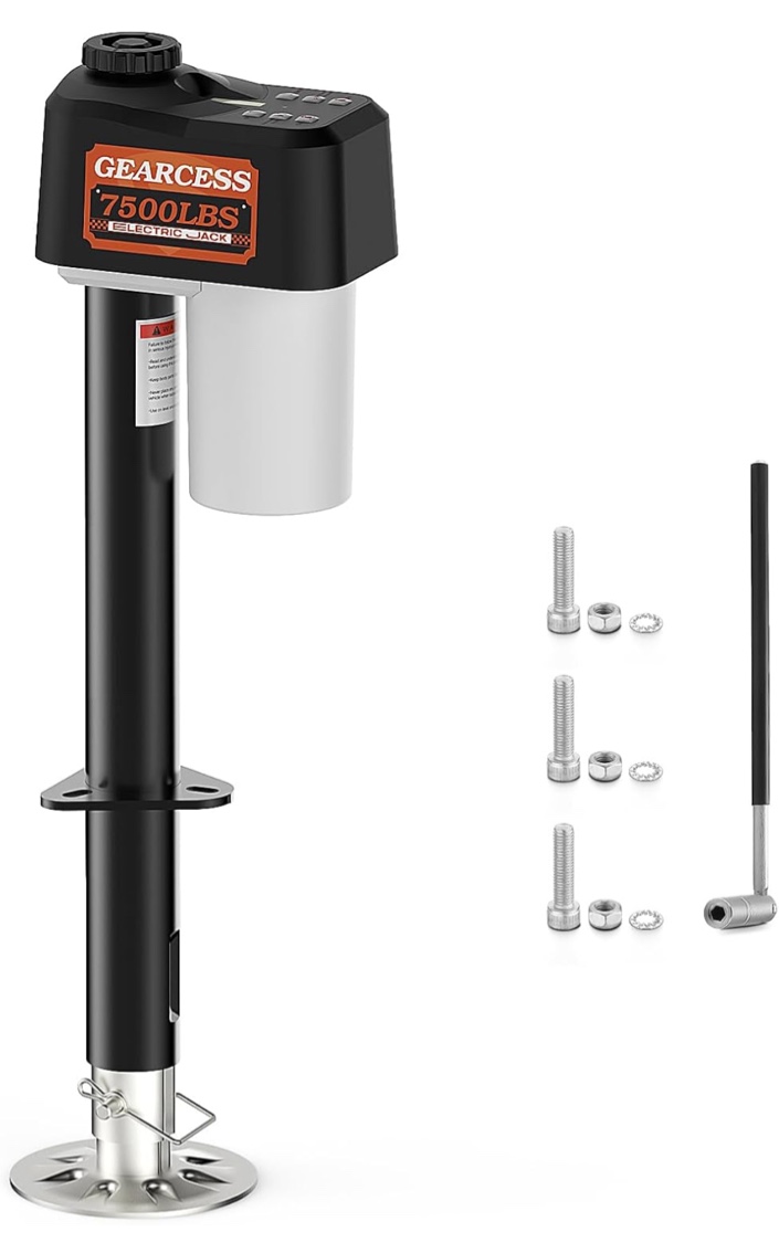 Electric Trailer Jack to 7500LBS,RV Electric Tongue Jack with Built-in Spirit Level for Travel Trailer, 10.24-33.46 Inch Extended,IP65 Waterproof Buttons,5.9 Inch Foot Pad