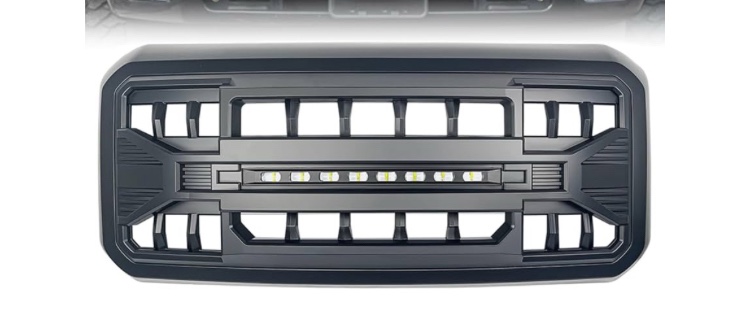 Front Grille Compatible with 2011-2016 F250 F350 F450 F550 Super Duty, Matte Black Front Bumper Grill Guard w/Off-Road Lights
