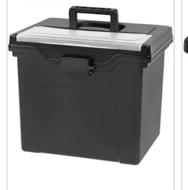 IRIS USA File Box with Lid File Organizer for Letter File w/ Organizer-Lid, Plastic Mobile Filing Organizer, Water Resistant Document Box, Portable File Box with Handle, Secure Buckle, Lockable, Black