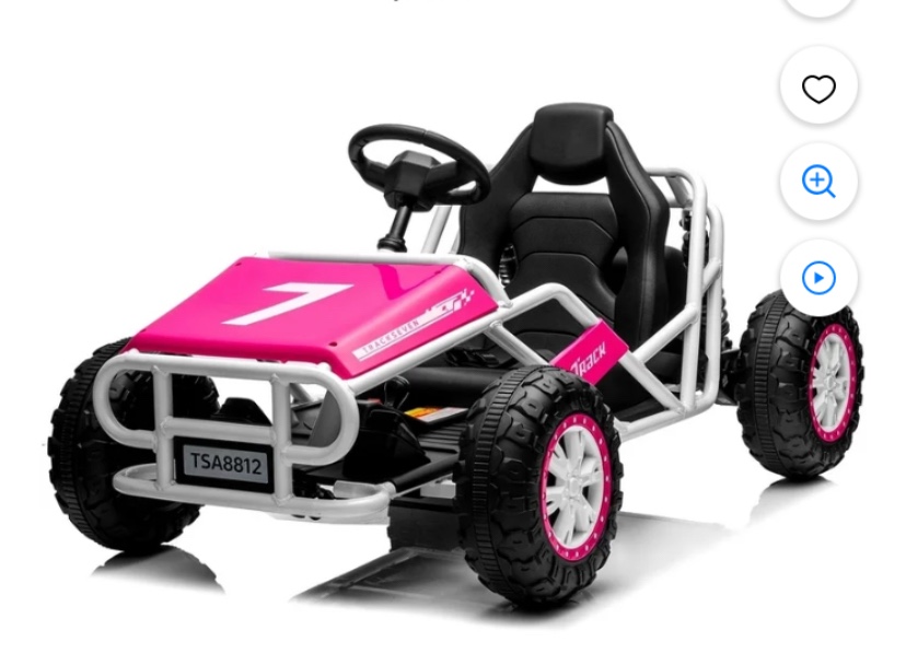 Track 7 24V Electric Go Kart, Racing Go Kart, Independent Electronic Brake Foot Pedal, Durable Full Steel Frame, 4 mph Max Speed Electric Go Kart, 24V Outdoor Ride On Car for Kids Age 6+, Pink