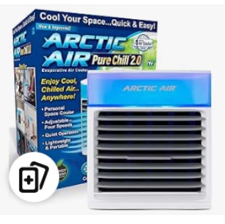 Arctic Air Pure Chill 2.0 Evaporative Air Cooler by Ontel - Powerful, Quiet, Lightweight and Portable Space Cooler with Hydro-Chill Technology For Bedroom, Office, Living Room & More,Blue