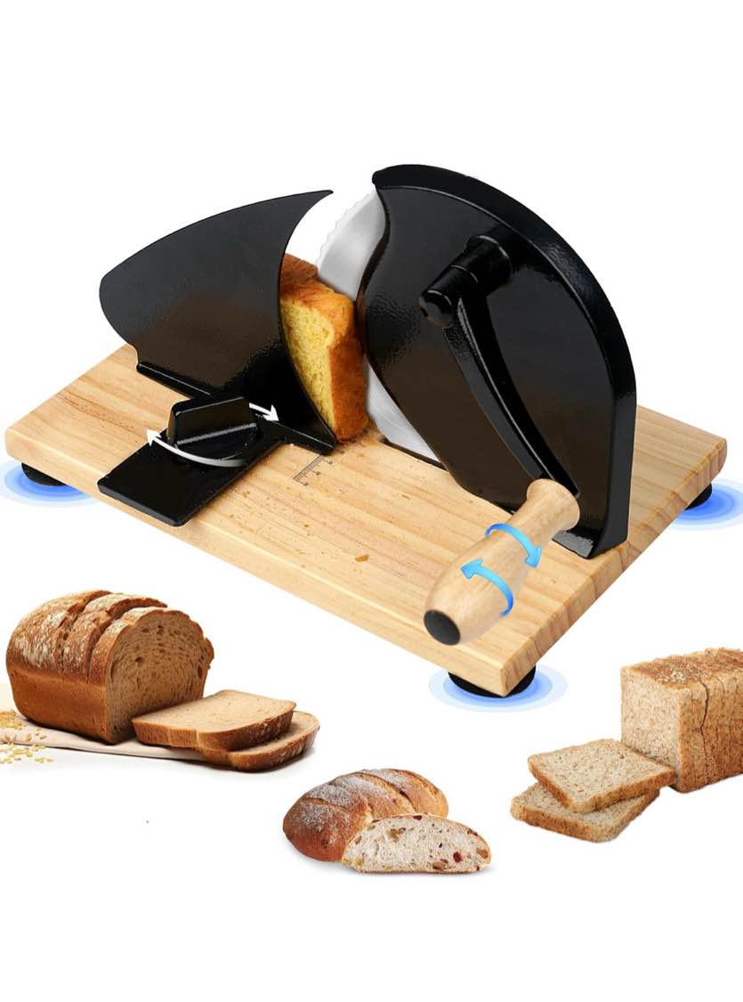 Manual Bread Slicer with Hand Crank & Adjustable Thickness - Sturdy Suction Base for Stable Even Slicing, Stainless Steel Blade & Easy Clean - Perfect for Homemade Sourdough, Crusty Bread, Sandwiches