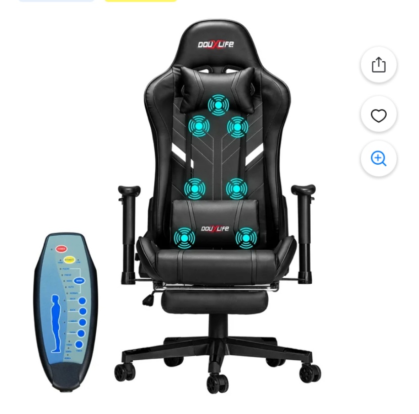 Douxlife Professional Full Body Massage Gaming Chair with Footrest, 175° Reclining, Ergonomic Racing High Back Home Office Computer Chair, Video Game Chair for Adults Kids