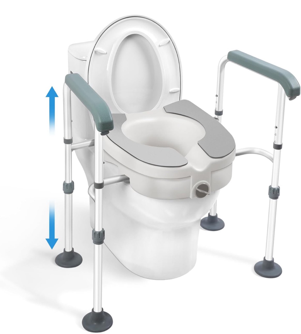 Raised Toilet Seat for Seniors, 5-Inch Height, Adjustable Arms and Legs, Heavy Duty, 300 LBS Capacity, Ideal for Mobility Assistance, White 