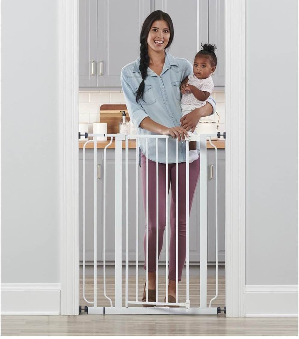Regalo Easy Step 36" Extra Tall Walk Thru Baby Gate, Includes 4-Inch Extension Kit, 4 Pack of Pressure Mount Kit and 4 Pack Wall Cups and Mounting Kit, White