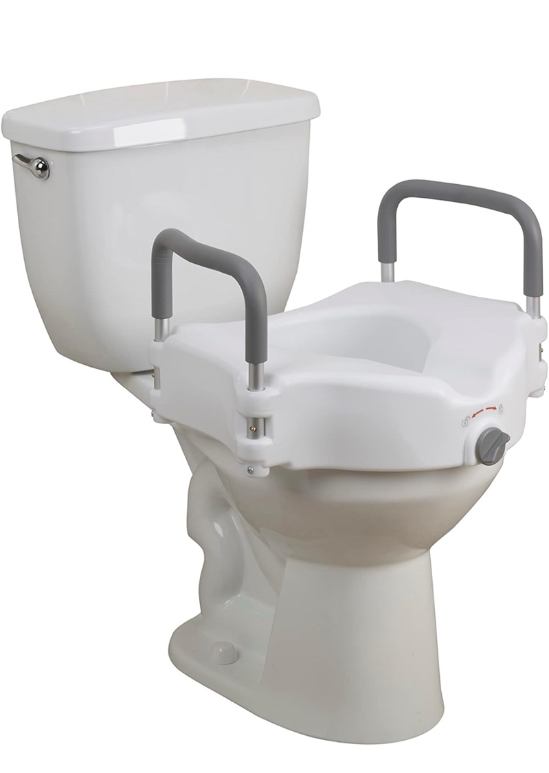 Drive Medical RTL12027RA 2-in-1 Raised Toilet Seat with Removable Padded Arms, Standard Seat