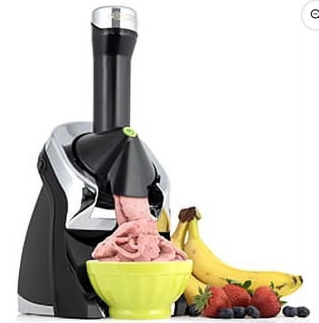 Yonanas Deluxe Vegan Non-Dairy Frozen Fruit Soft Serve Dessert Maker with 75 Recipe Book, in Black, 6.5 lb