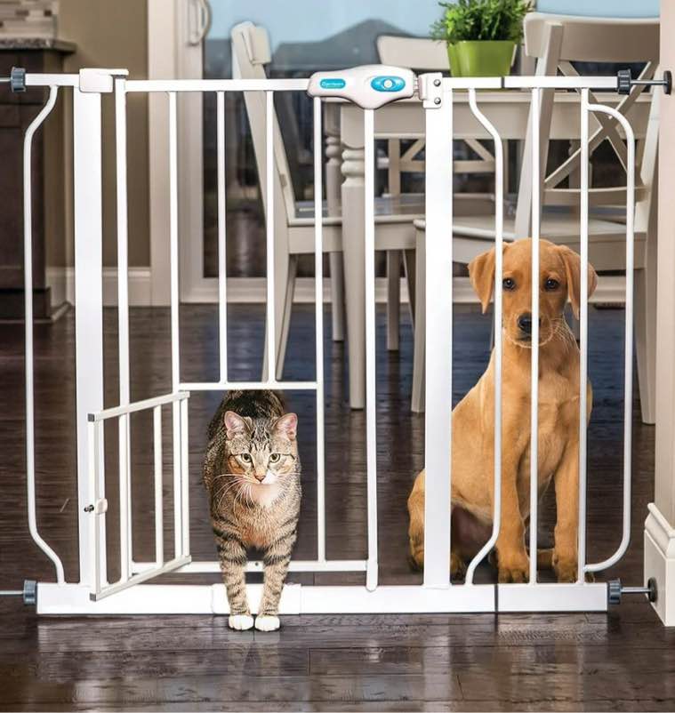 Carlson Pet Products 31"H Extra-Wide Walk Through Metal Dog Pet Gate, with Additional Small Door, White