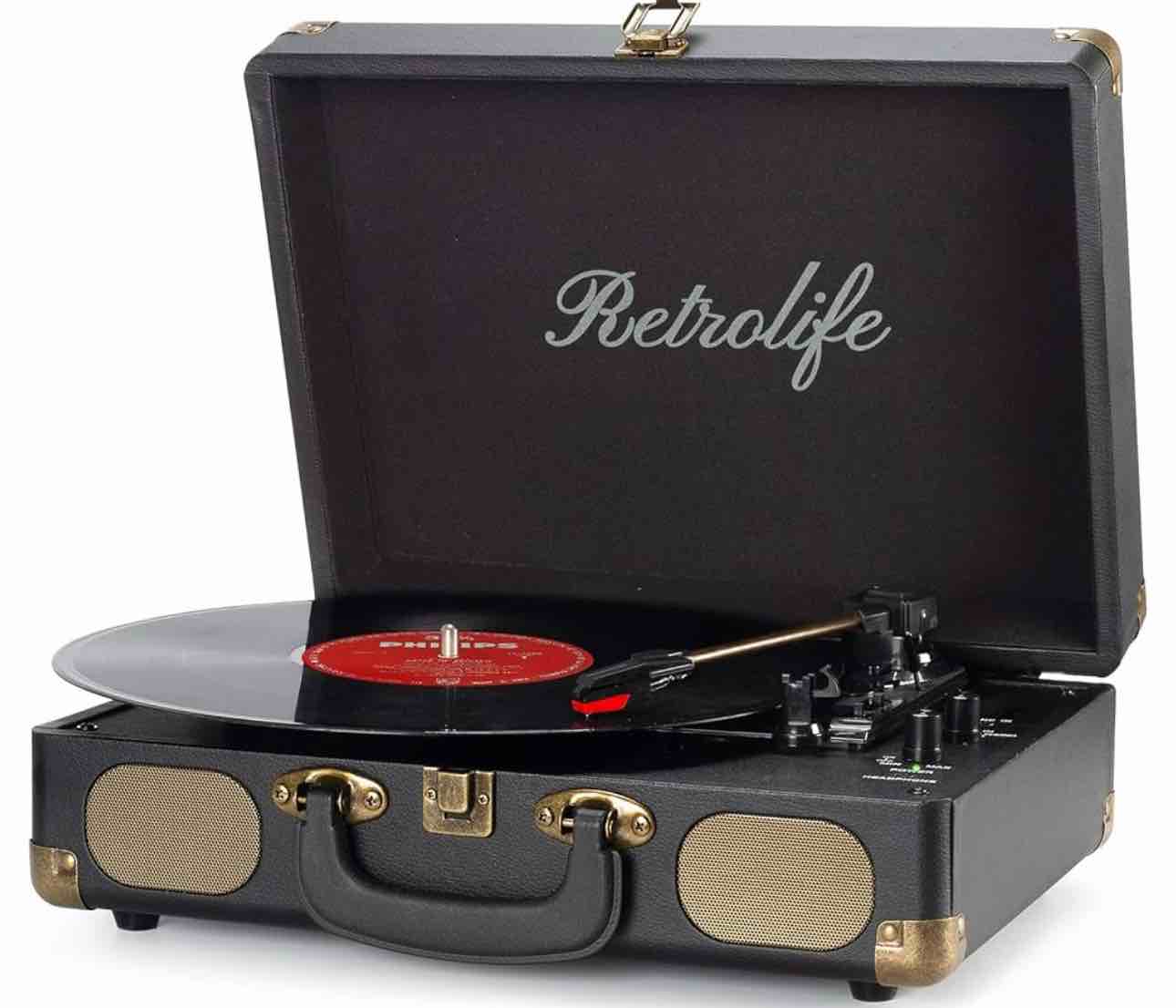 Vinyl Record Player 3-Speed Bluetooth Suitcase Portable Belt-Driven Record Player with Built-in Speakers RCA Line Out AUX in Headphone Jack Vintage Turntable Brown