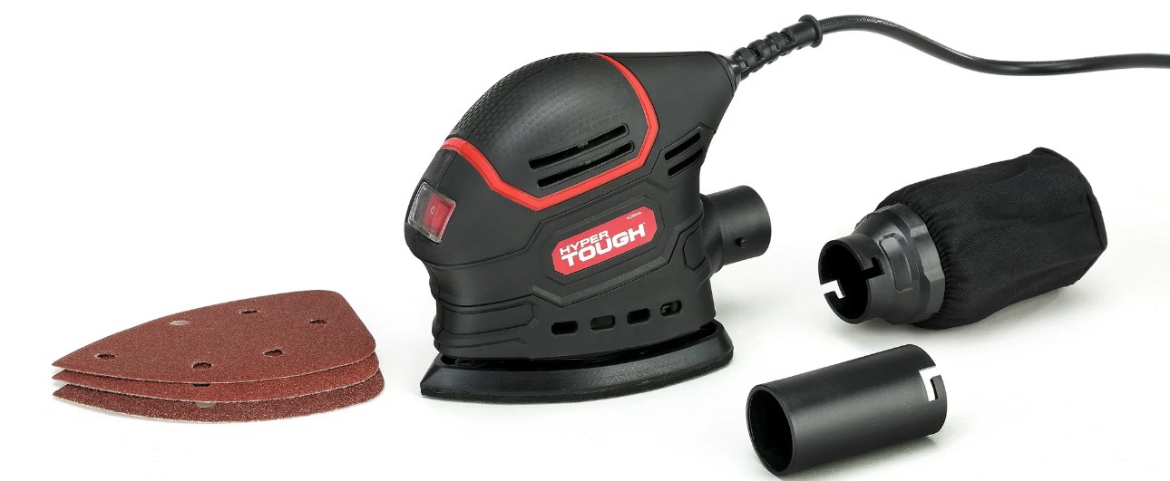 Hyper Tough 1.5 Amp Corded Detail Sander with Dust Bag, Vacuum Hose Adapter & 3 Sanding Sheets,  New Condition