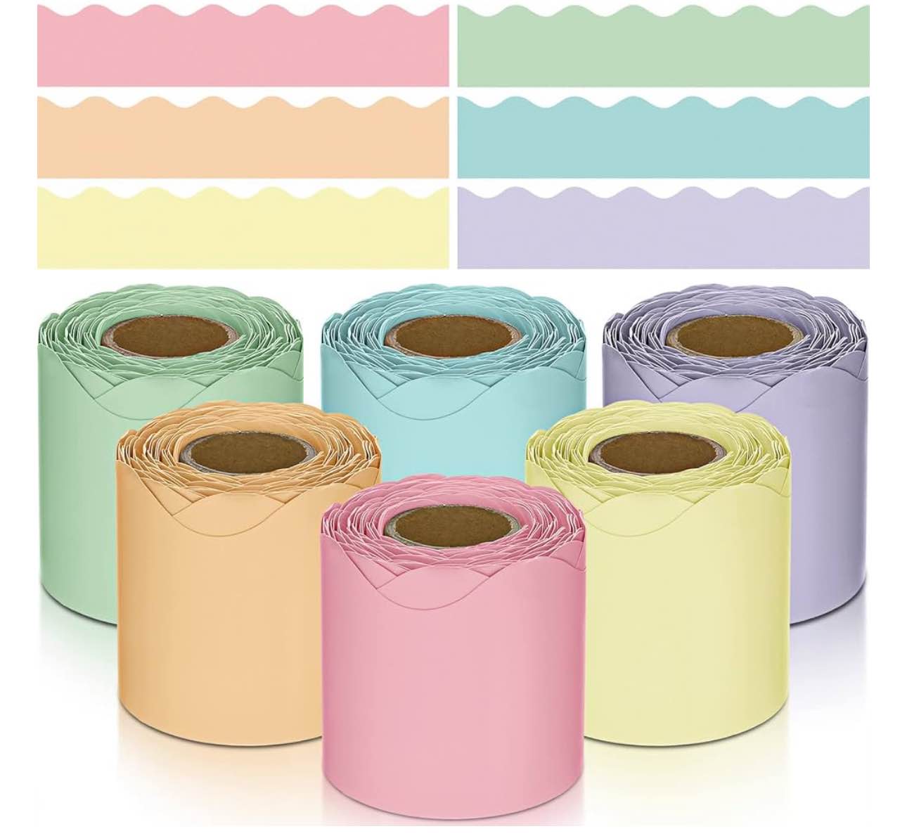 TaoBary 6 Rolls 196.8 ft Colorful Bulletin Board Borders Classroom Scalloped Trim Spring Bulletin Board Decorations for School Whiteboard Cork Poster Board Chalkboard Wall (Macaron Color)